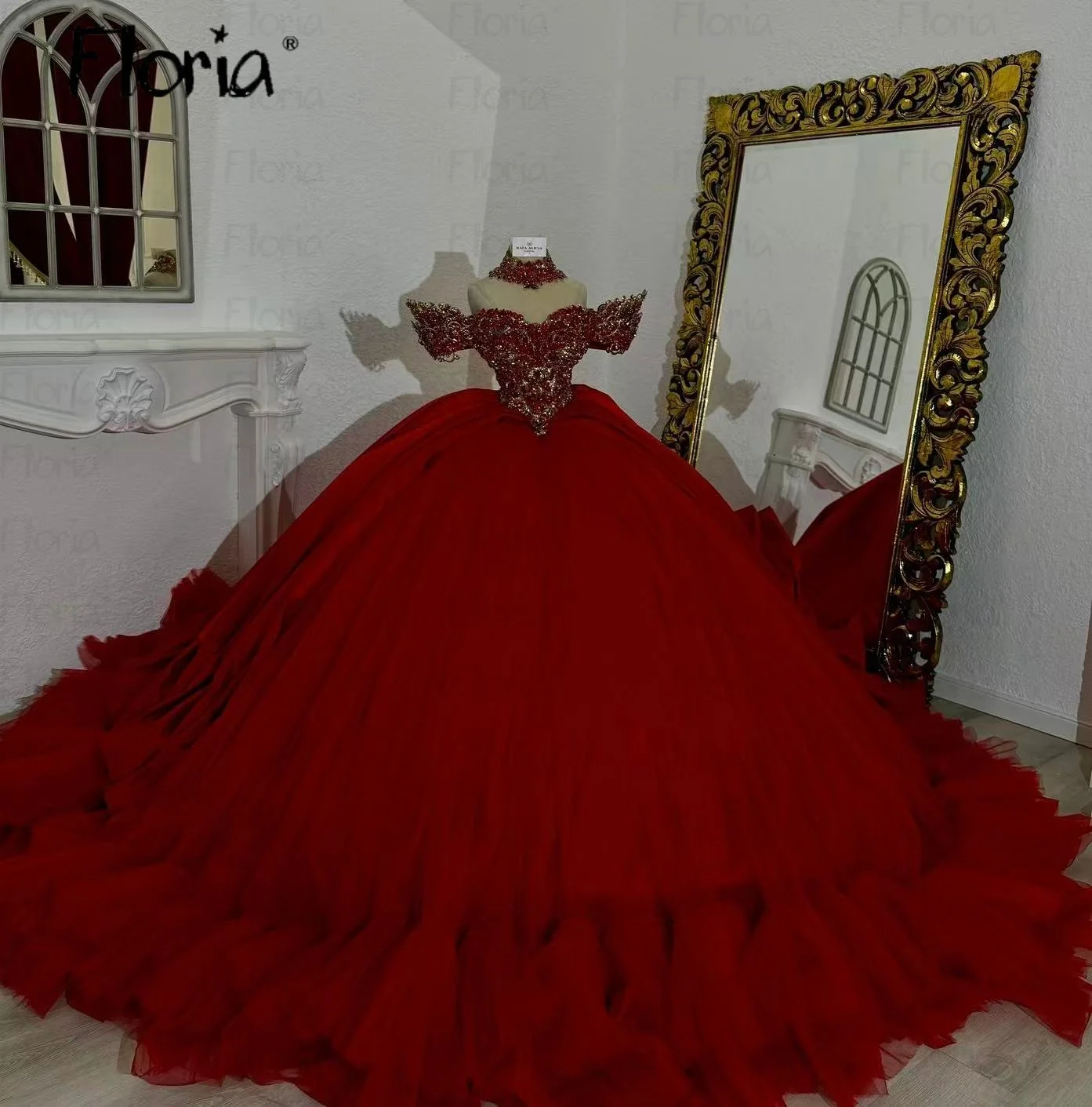 

Красное блестящее платье Quinceanera для выпускного вечера, бальное платье с открытыми плечами и бисером, Vestido 15 De Anos Sweet 16, вечеринка по индивидуальному заказу, 2025 г.