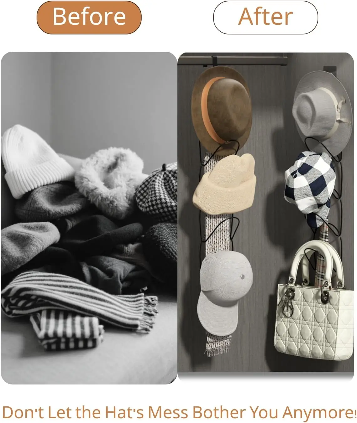10 Pack Hat Rack Hanger for Closet Storage, Hanging Baseball Cap Organizer with Hooks for Scarves Handbags Towels, Black view 2