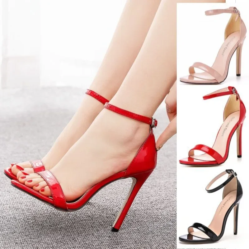 Women Pumps Sandals Wedding Neutral Buckle Strap PU 11CM Thin Heels Stage Performance Dance Female Dress Women Shoes White