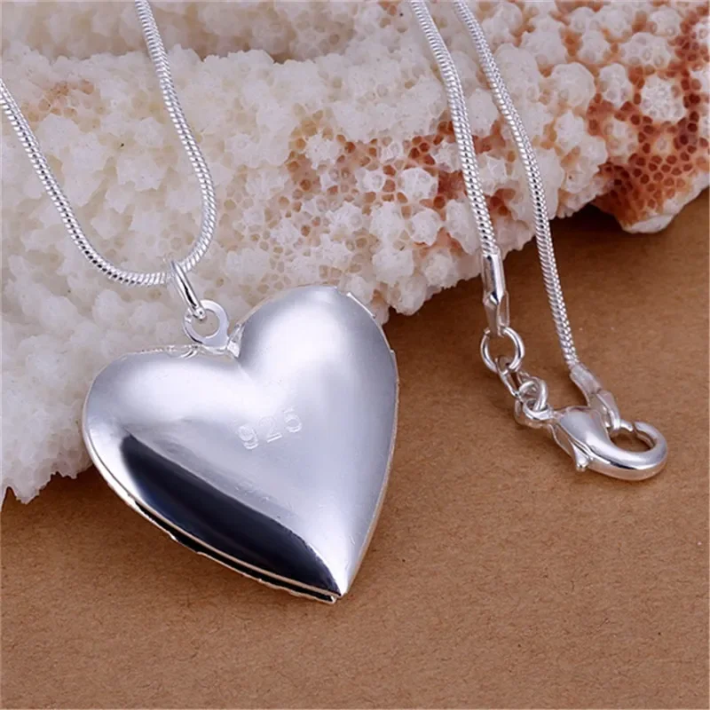 Hot 925 Sterling Silver Photo Frame Pendant Necklace Snake Chain Woman Charm Statement Fashion Jewelry Wedding Party Fine