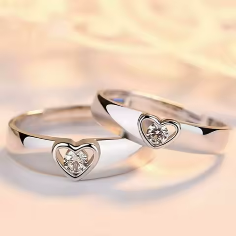 New Silver Plated Couple Ring For Lovers Forever Endless Love Heart Zircon Open Rings Wedding Engagement Anniversary Jewelry