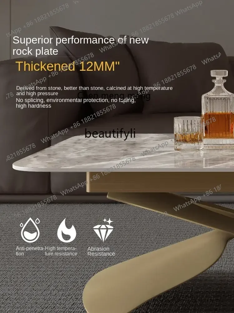S7486 ss yj رفع طاولة القهوة ثنائي الغرض متعدد الوظائف الحديثة ضوء لوحة حجرية فاخرة قابل للسحب طاولة القهوة المتكاملة #5