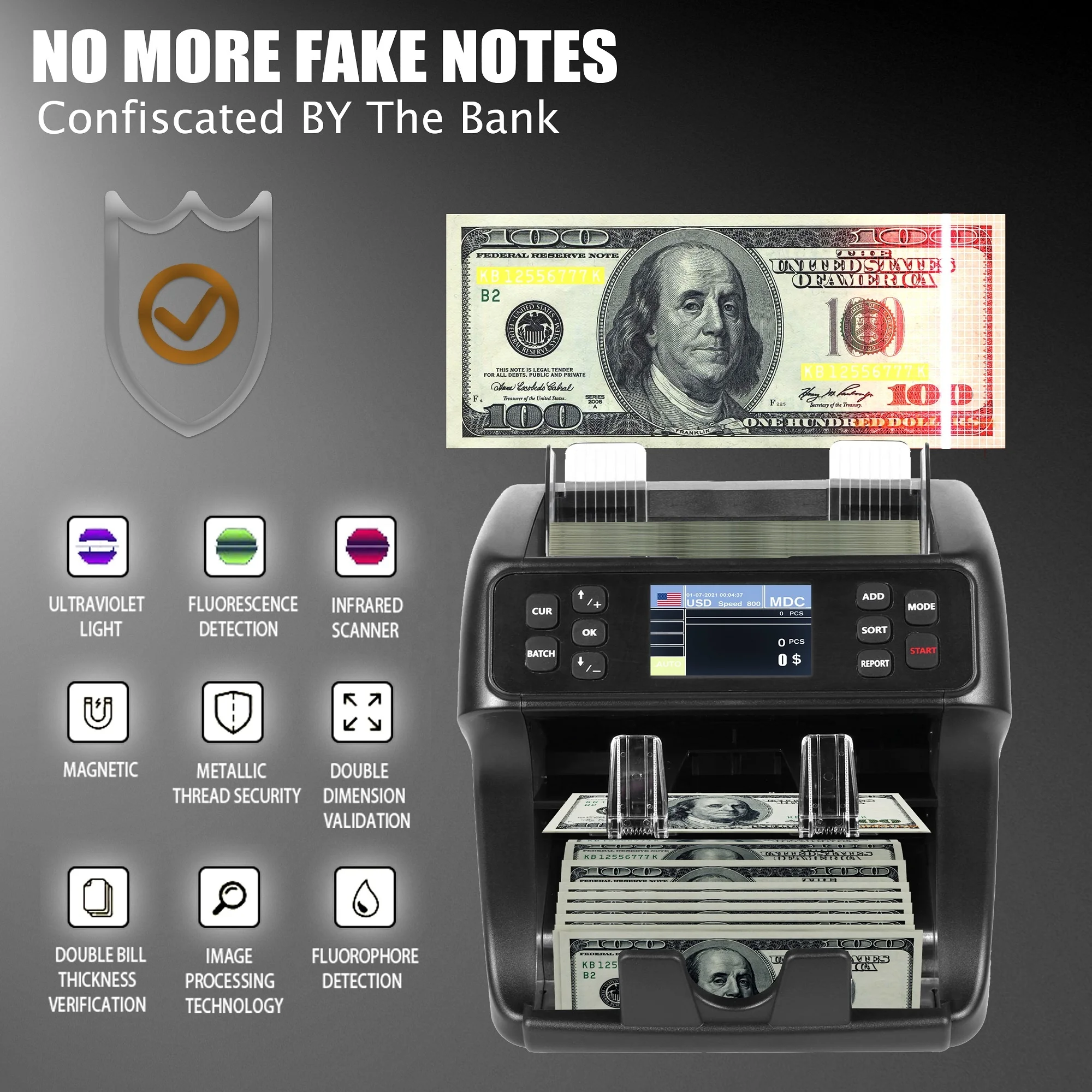 Currency Detectors Money Bill Counting Sorting Machine Banknote Counter Double Pocket CIS Value Multi Cash