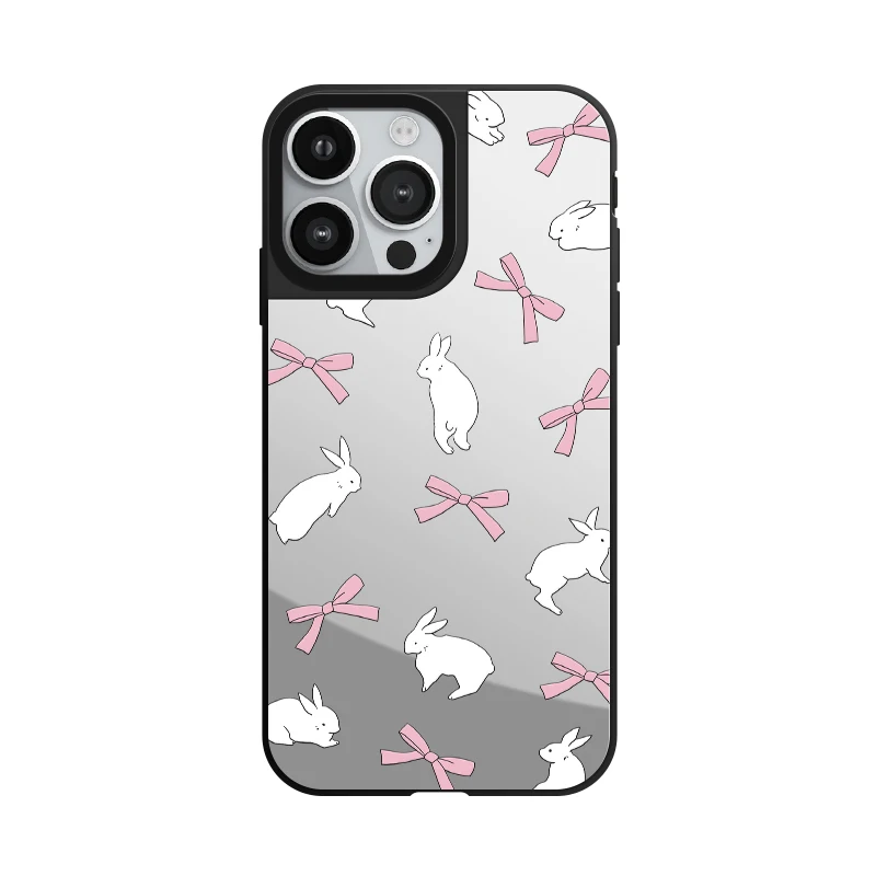 Cute Screenful Pink Rabbits Mirror Phone Case With MagSafe For iPhone 16 1514 13 12 Pro Max Plus Anti-drop Shockproof Back Cover