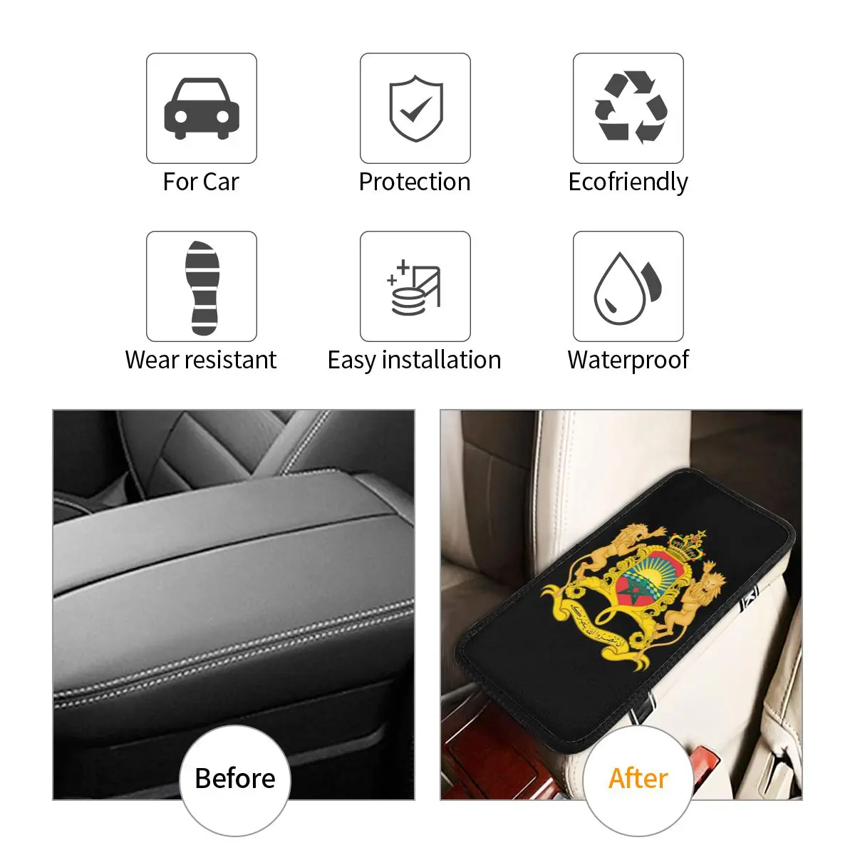 Morocco Of Arms National Moroccan Emblem Car Armrest Cover Mat Kingdom of Morocco Center Console Cover Pad Car Accessories