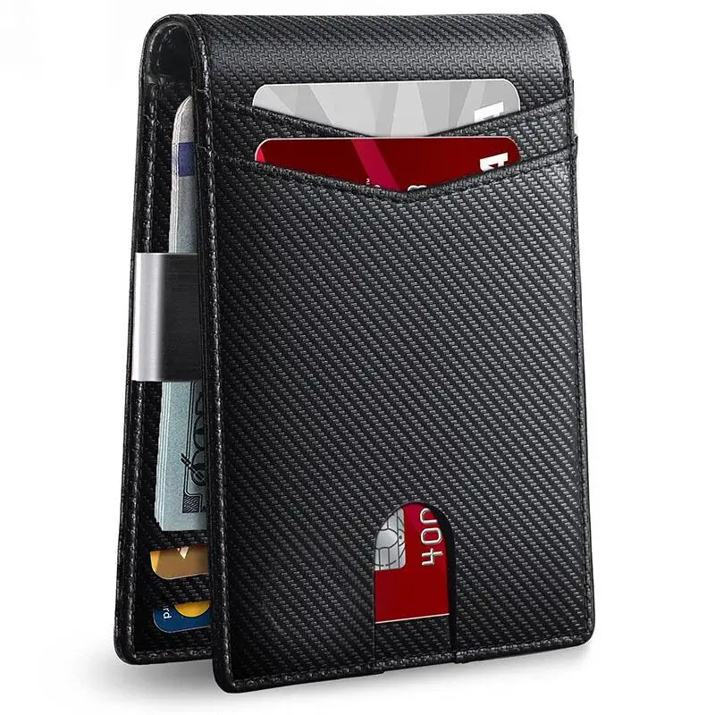Rfid Luxury Brand Men's Wallets Money Clip Luxury Hand Bag Slim Thin Carbon Fiber Man Card Holder Bifold Wallet for Men Gift