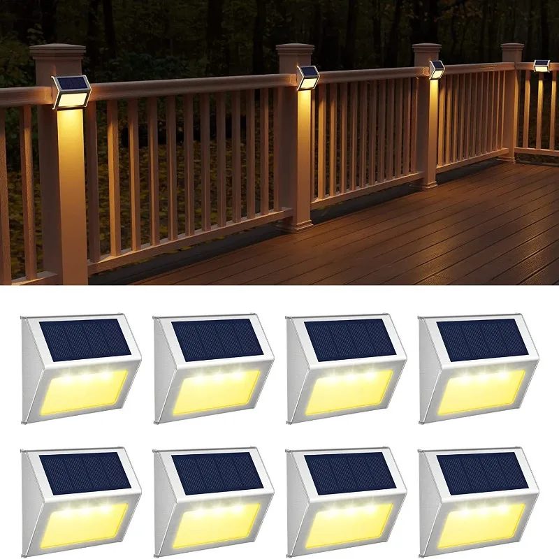 Solar-powered Stainless Steel Stair 3-LED Step Light, Outdoor Rainproof Wall Lamp, Fence and Backyard Small Night Light