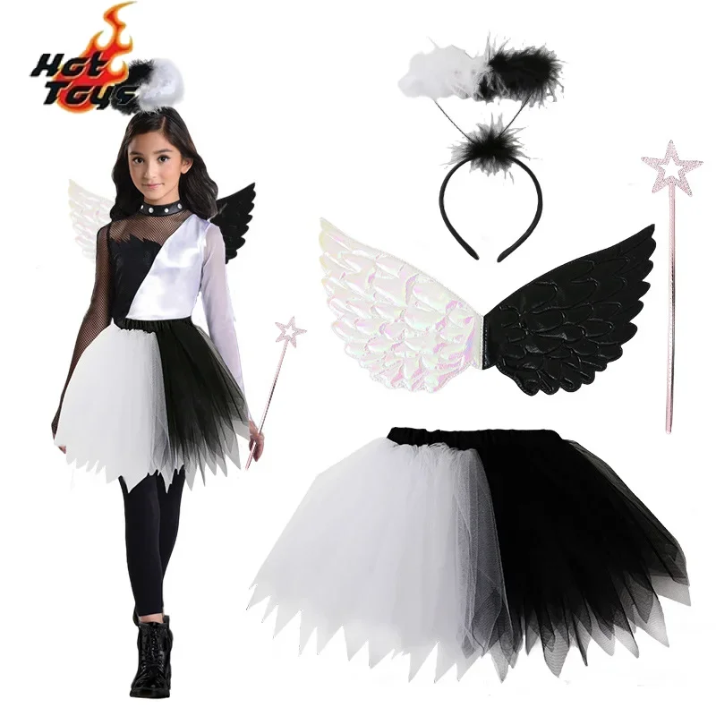 Hot Toys Angel Wands Halos Headbands Tutus Halloween Angel Outfit Cosplays Costume Accessorise Feathered Angel Halos and c W^0^.