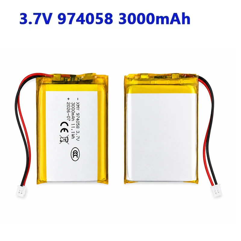3000mAh 3.7V 974058 Lithium Polymer Batteries for Toy Massage Meter GPS Navigator Aeromodelling Rechargeable Battery PH2.0P Plug