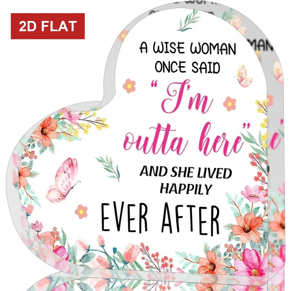 CIFBUY Acryl-Herz mit Blumenmotiv, 10,2 x 10,2 cm, unregelmäßiges Wand- und Schreibtischschild „I'm Out“, Ruhestandsgeschenk für Frauen, Bürodekoration