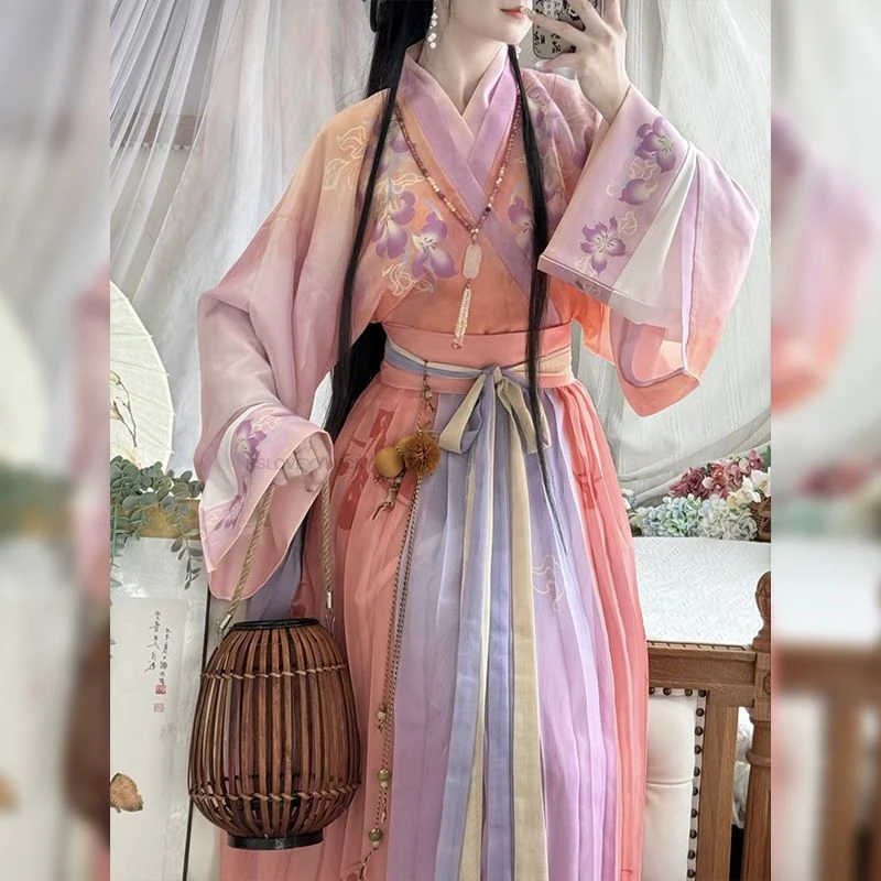 Chinese Traditional Hanfu Dress weijin Dynasty Long Dress Folk Dance Costume Fairy Cosplay Ancient Princess Stage Outfit 3pc Set