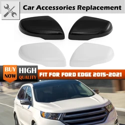 Side Car Rear View Cap Door Wing Mirrors Housing Shell Rearview Mirror Cover W/Turn Signal Clip-on White For Ford Edge 2015-2021