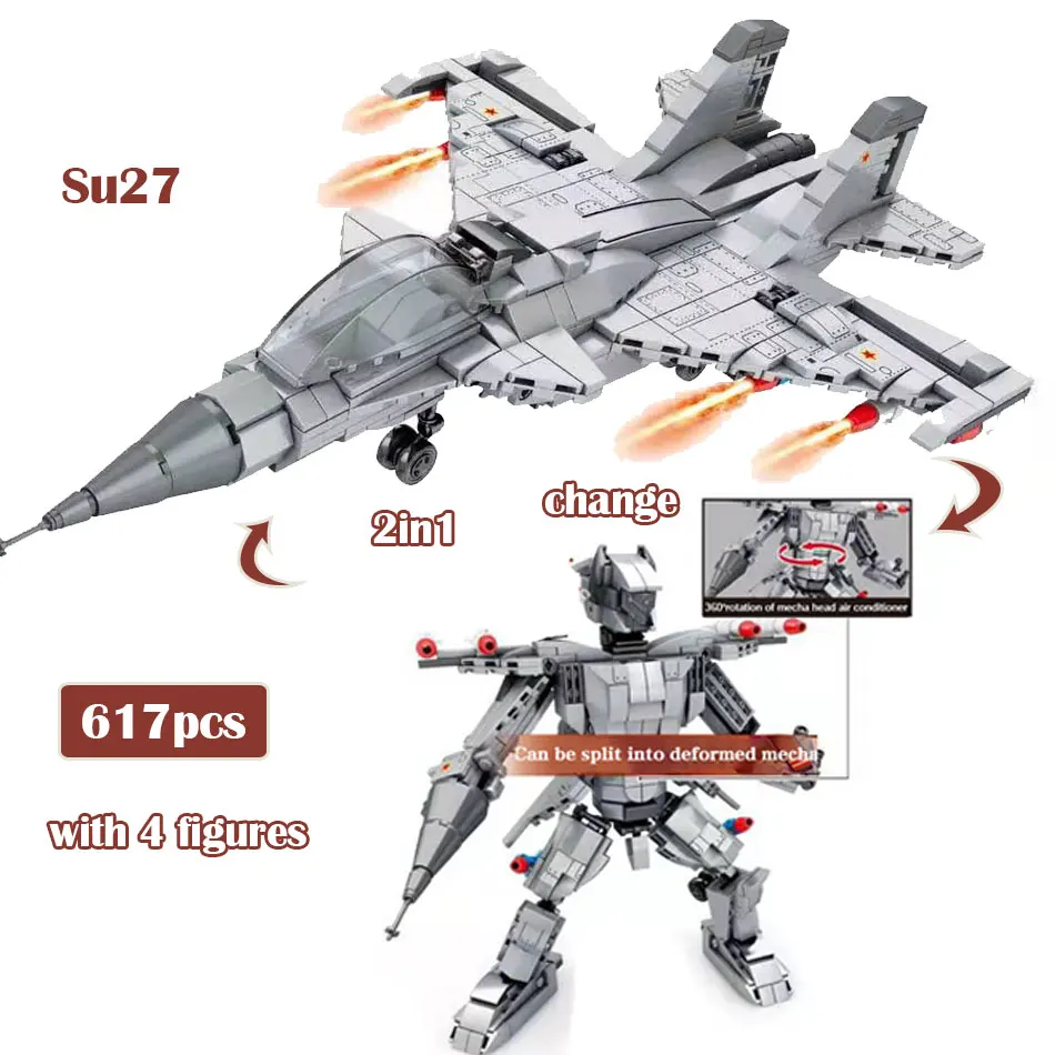 617pcs WW2 SWAT Police Soldiers Sukhoi Su-27 Fighter Building Blocks Military bricks With 4 Soldier Figures Toys for children