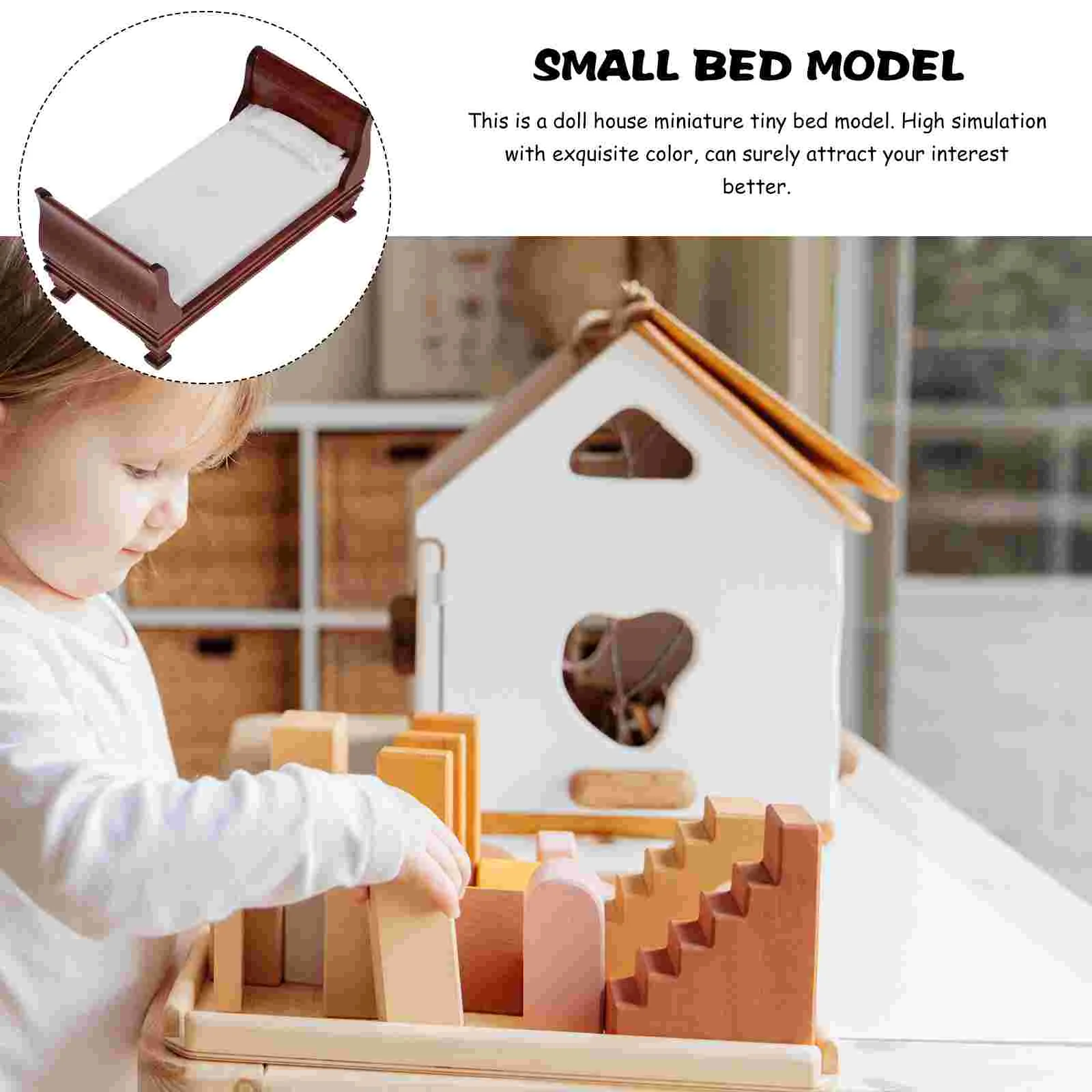 Mini Bed Model House Furniture Bedroom Ornaments Miniature Tiny Wood Wooden