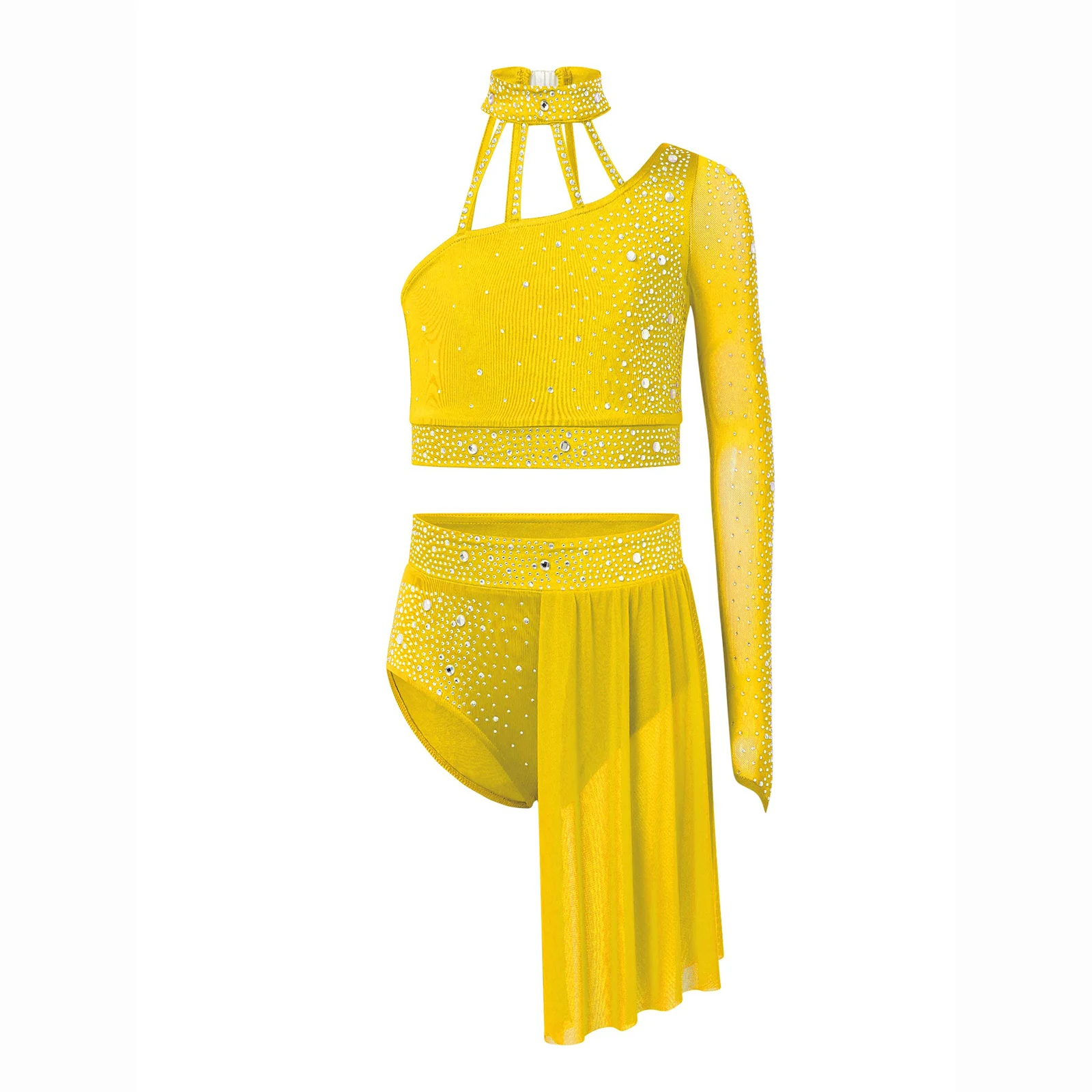 Kids Girls Sheer Mesh Crop Top + Skirt Sets Ballet Dance Costume Gymnastics Outfit Teens Contemporary Modern Lyrical Dance Wear