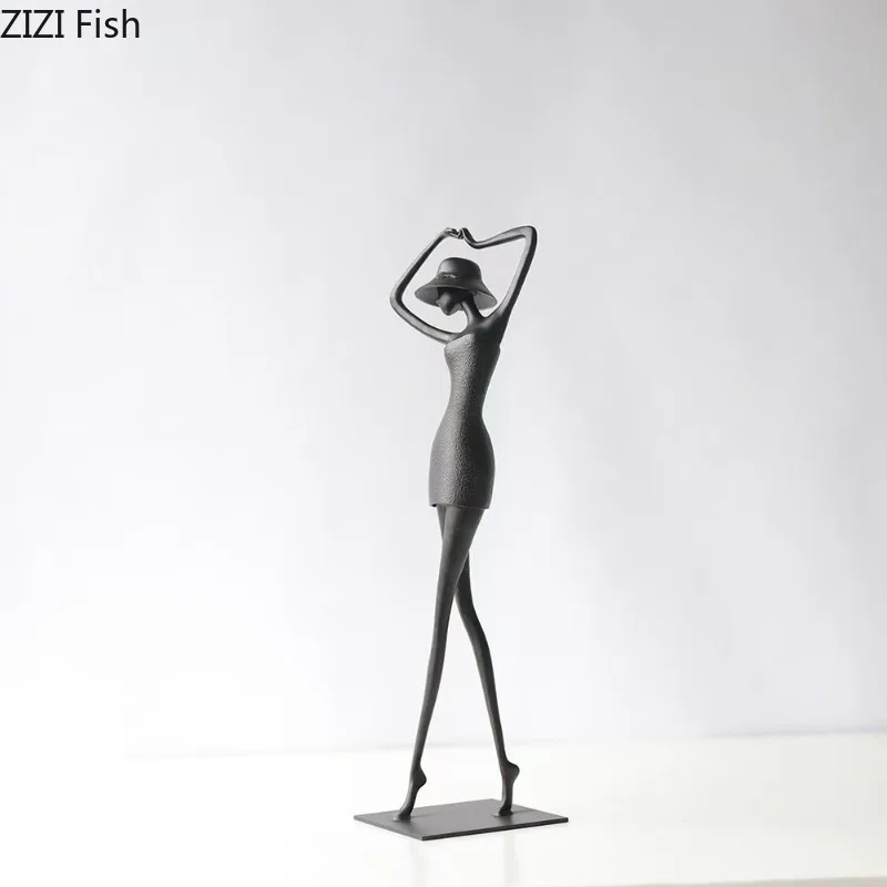 Creative Dancing Girl Sculpture Metal Abstract Character Ornaments Living Room Decorations Statue Model Room Aesthetic Decor