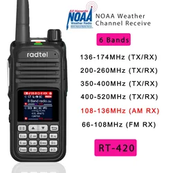 Radtel RT-420 6-полосный любительский двусторонний радиоприемник 256CH Air Band Walkie Talkie NOAA VOX USB SOS LCD Цветной полицейский сканер Авиация