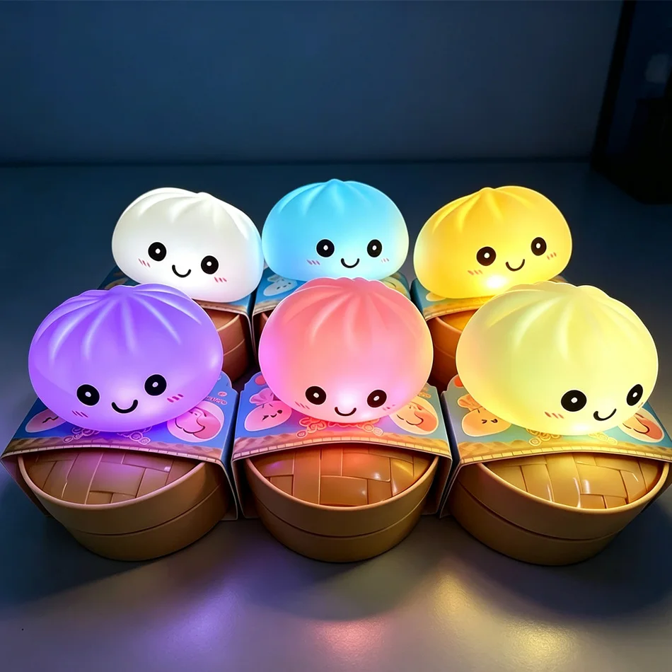 Luz Noturna LED Estética em Formato de Pão, Brinquedo Macio de Silicone, Ornamento Luminoso de Comida, Aliviador de Estresse Sensorial, Presente Fofo