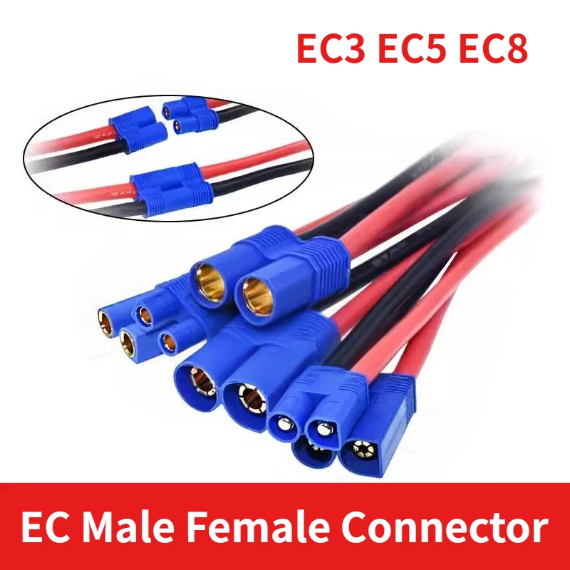 EC5 EC3 Male/Female Connector 14/10/8AWG for RC Battery Toys Pigtail Wire EC8 Emergency Starting Power Bullet Banana Plug Cable