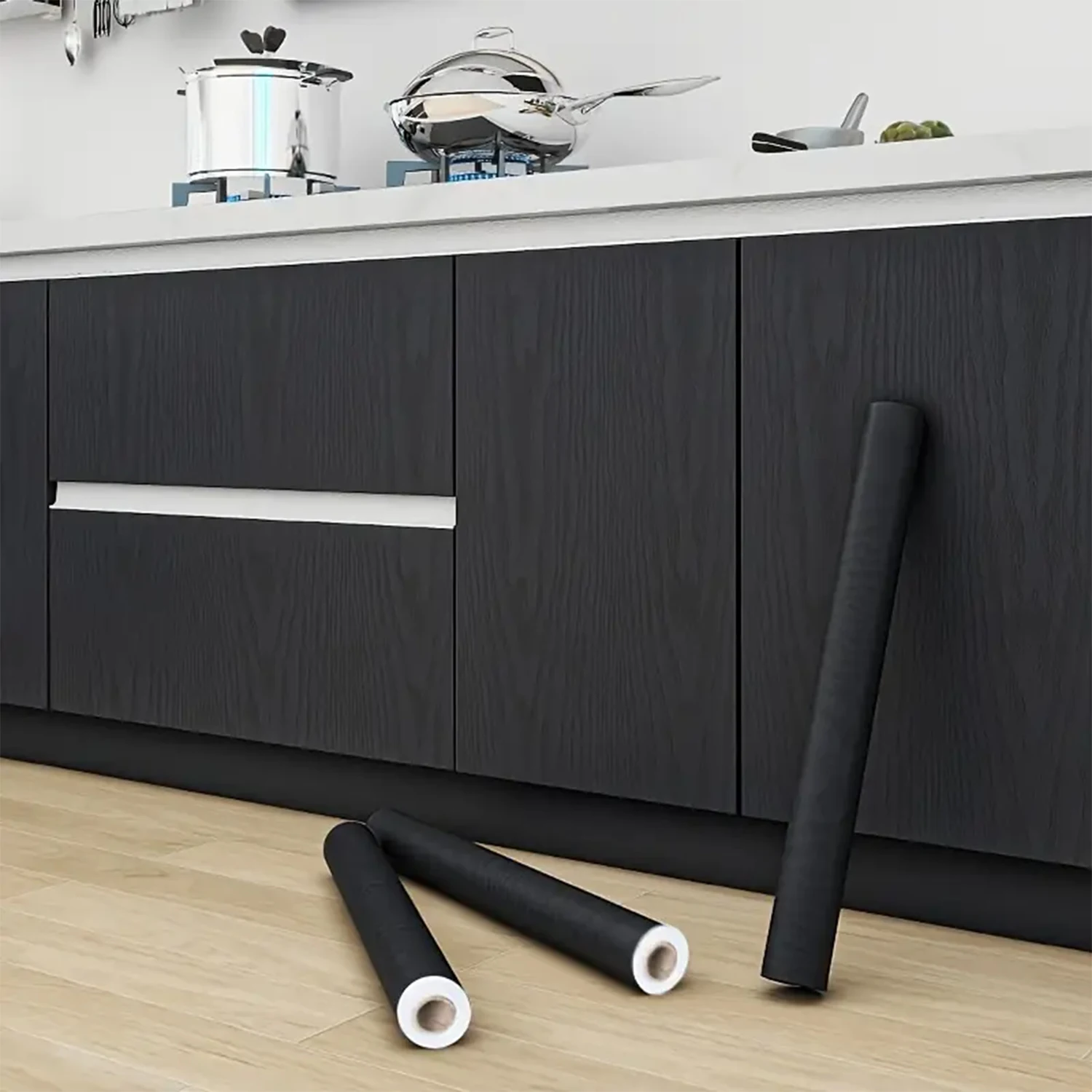 Black Wood Grain Thickening Wallpaper Boeing Film Furniture Kitchen Cabinet PVC Self-Adhesive Stickers Kitchen Vinyl Wallpaper
