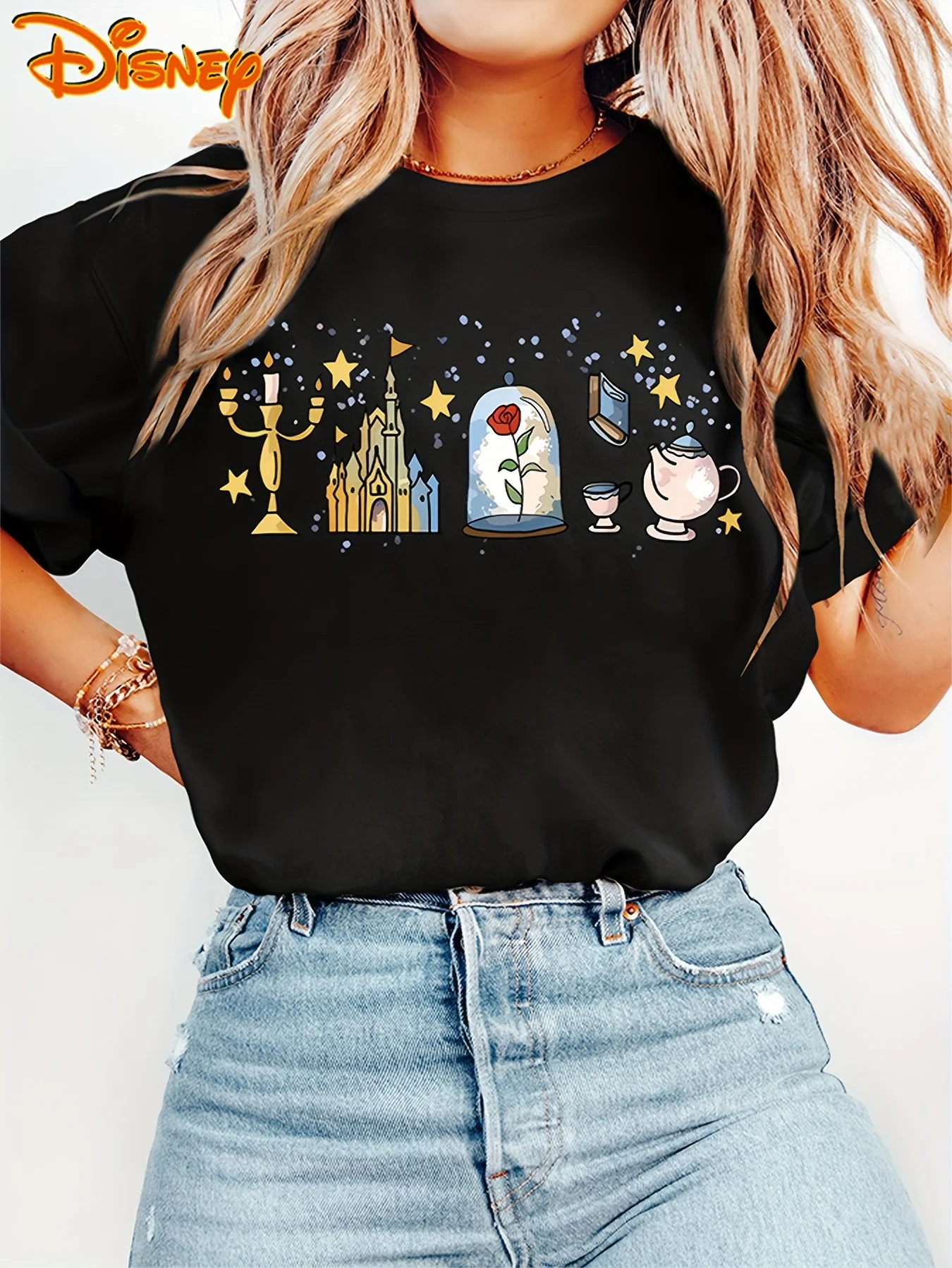 ديزني بيل ذا بيست يكون ضيفنا تي شيرت خمر المرأة الرجال القطن المحملة للجنسين قصيرة الأكمام زوجين