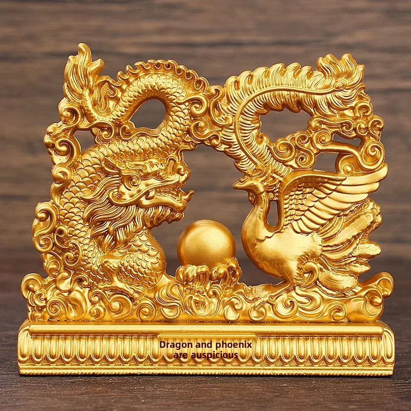 Creative Desktop Decoration Alloy Sculpture Dragon And Phoenix Long Feng Xiang Home Office Artisanal Crafts Gift For Moving