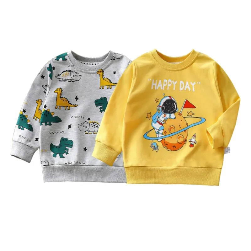 

Cartoon Dinosaur Boys Sweatshirt Kid Spring Autumn Cotton Long Sleeve T-Shirt Happy Moon Pullover Girls Tops Casual Clothes 2-9Y