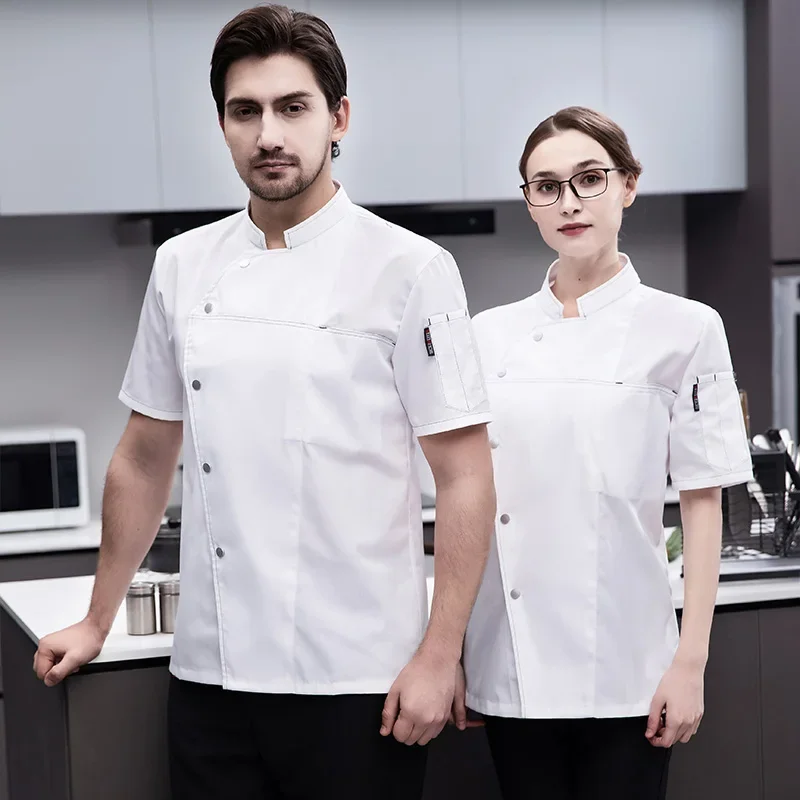 Men Chef Jacket black Short Sleeve Chef Coat Apron Summer Head Chef Uniform Restaurant Hotel Kitchen Cooking Clothes Women logo