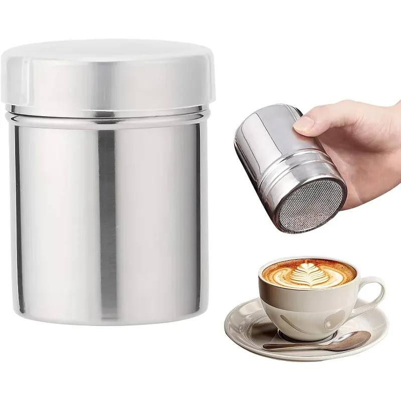 Stainless Steel Duster Fine Mesh Bucket with Cover Seasoning Bottle Cocoa Powder Coffee Duster Home Kitchen