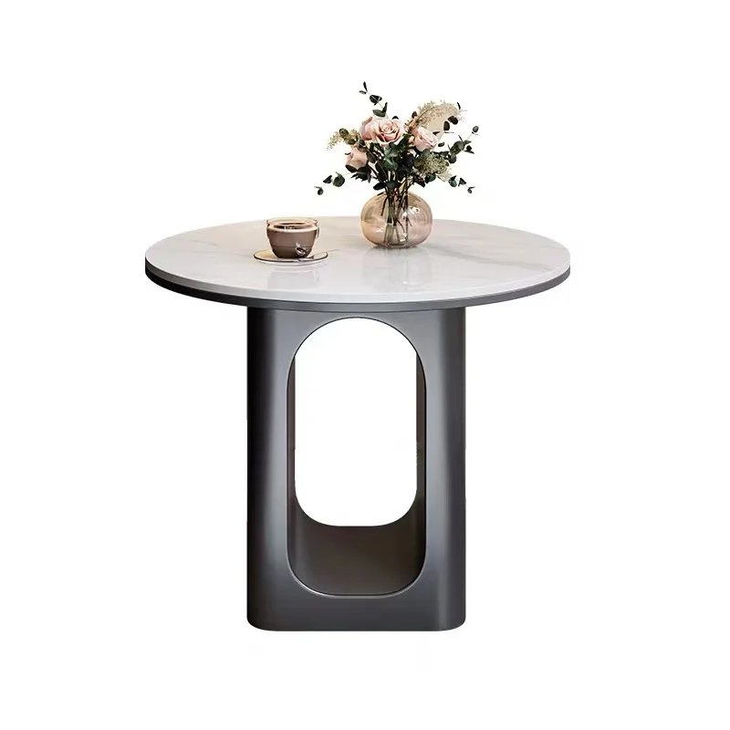 

#Round Stone Side Table, Arched Base End Table for Living Room