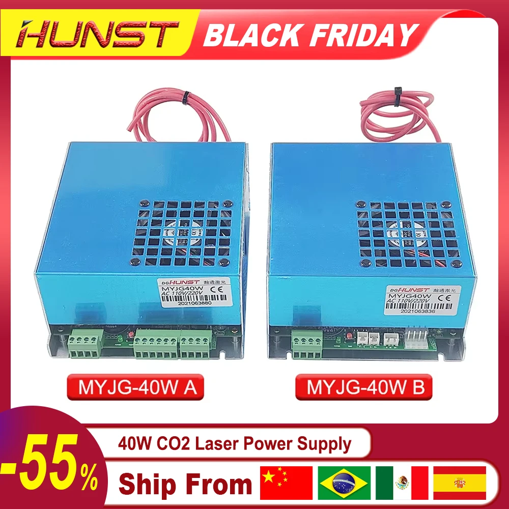 Hunst 40W CO2 Laser Power Supply 110V/220V for 30W 40W 50W  K40 Engraving Cutting Machine MYJG-40W Laser Generato