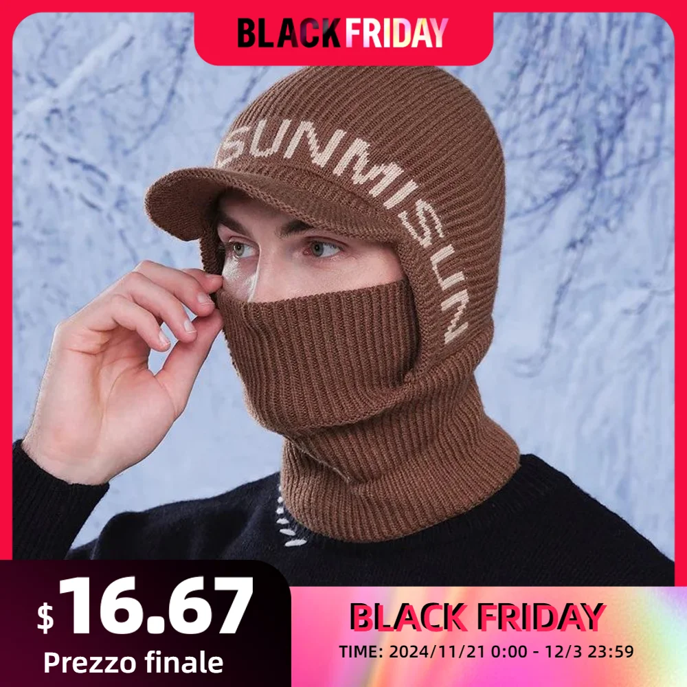 

Winter Knit Mask Scarf One-piece Hat Men Duck Tongue Sleeve Hat Riding Windproof Padded Ear Protection Woolen Hat Skiing Outdoor