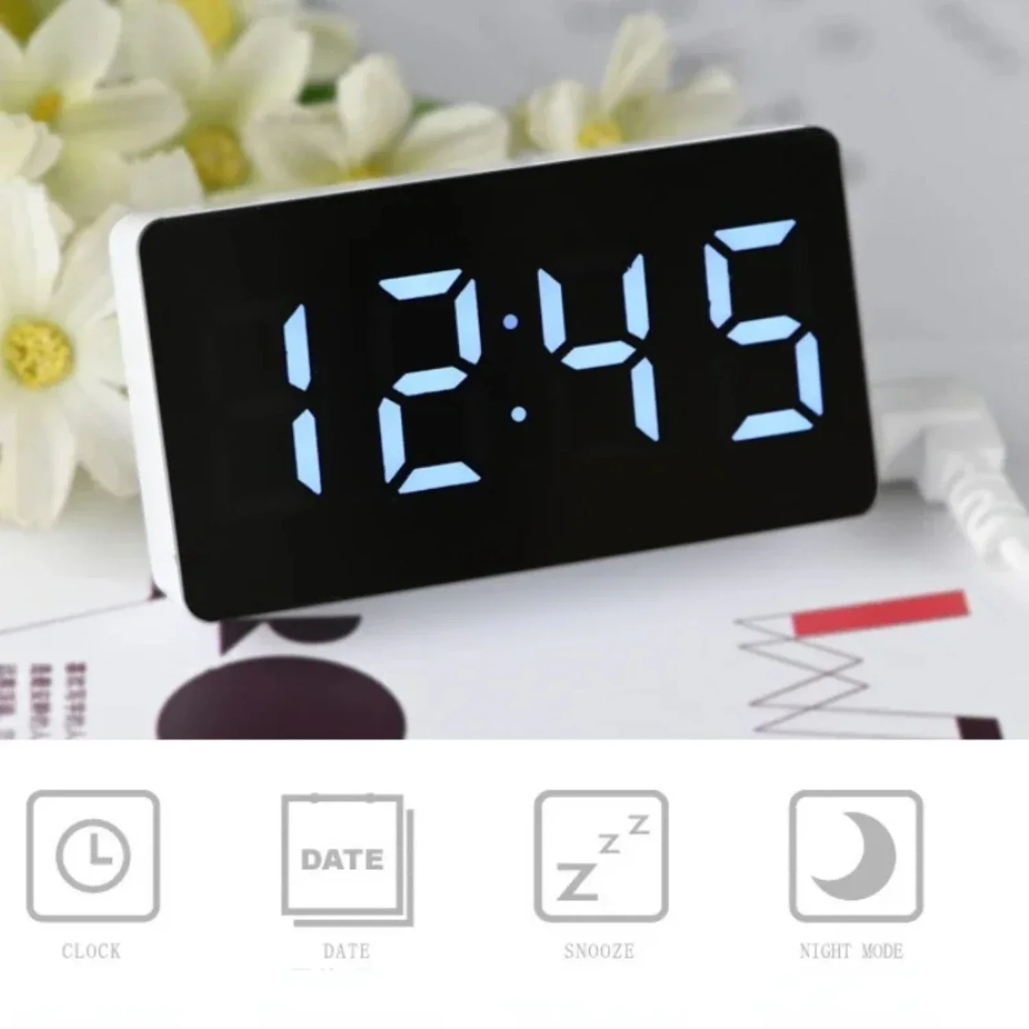 

Multifunctional Digital Alarm Clock - Perfect for Desk or Desktop Use, with Mirror Table Display, Night Light, and Snooze Functi