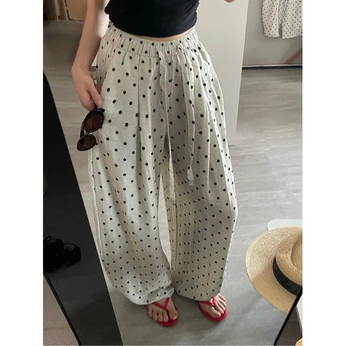 

Summer 2026 New Style Wide Leg Pants Ice Silk Drawstring Loose Feelings Women's Slimming Trousers Casual High Waist Long Pants