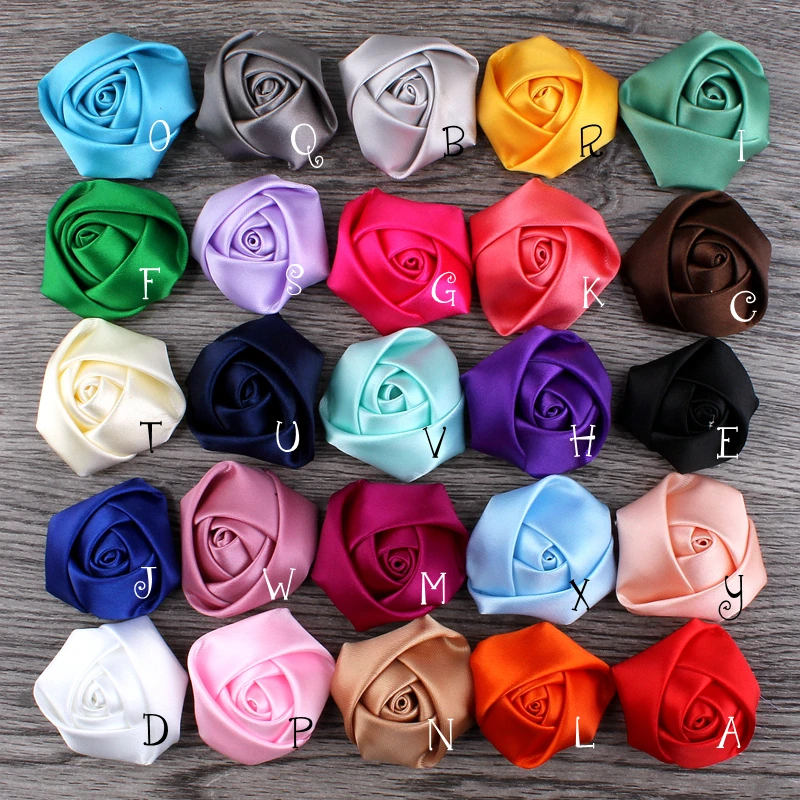 (120pcs/lot) 25 Colors Flat Back Mini Satin Ribbon Rose Flower Accessories Handmade Rolled Rosettes For Hair Clip Or Headband