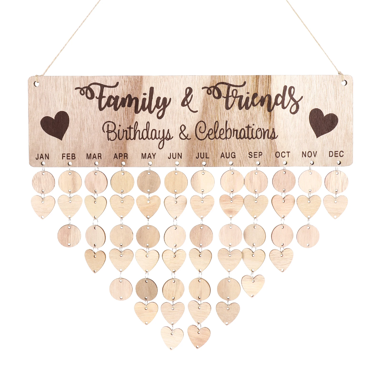 

Wooden Calendar Hanging Tag Wall Calendars Family Plaque Decorative Sign Board 50 Rounds 50 Hearts Track Dates Birthdays