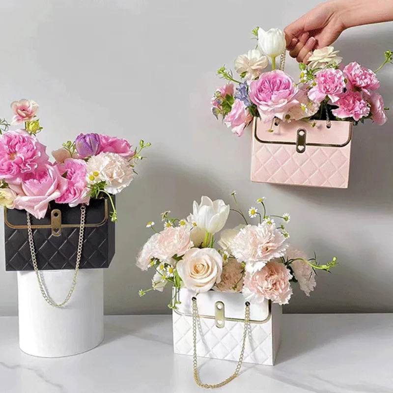 1PC Party Gifts Flower Box Rose Flower Gift Box Packaging Box Wrapping Paper Bag With Handle Portable Flower Shop Birthday