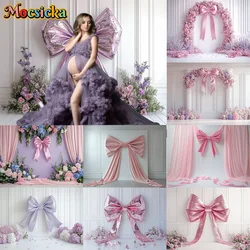 Mocsicka Photography Background Pink Bow Floral Decoration Backdrop For Girl Birthday Party Maternity Wedding Portrait Studio