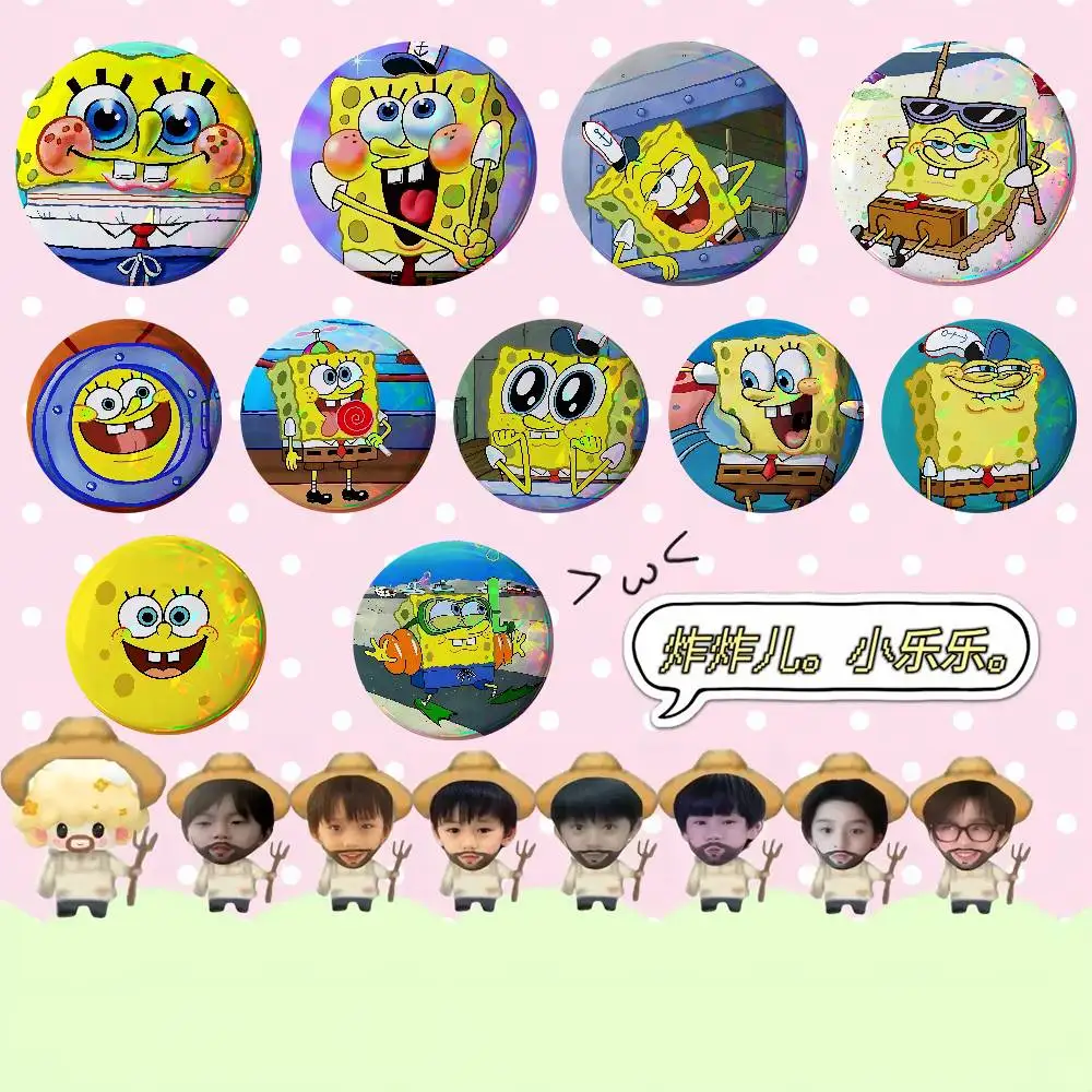 Cute S-SpongeBobs Badges Tinplate Soft Button Pin Brooch Metal Badge Custom Jewelry Accessories Hat Bag Lapel