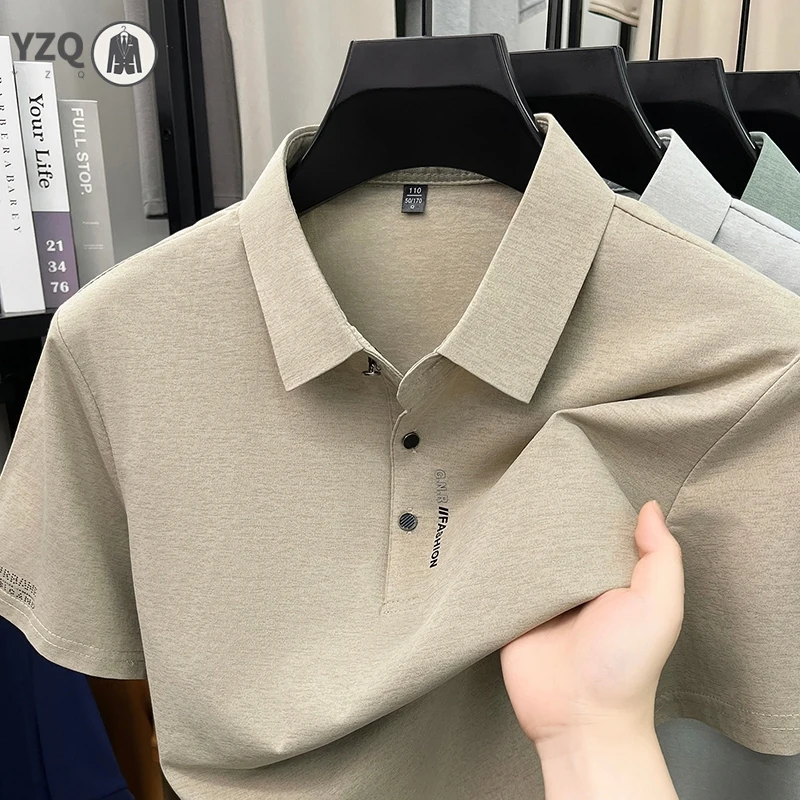 Daily essential mens sleeve letter lapel polo tee stretch heather knit sweat proof summer outdoor minimalist casual garment