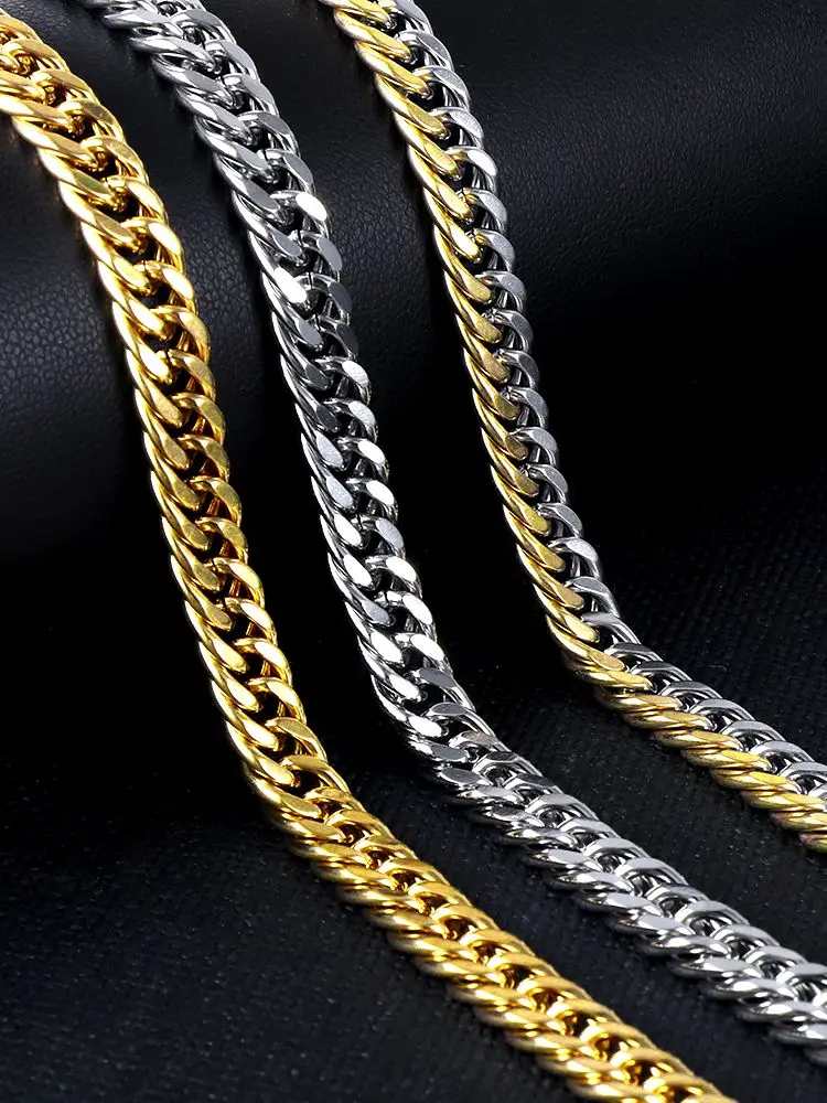 LUXUSTEEL 7 مللي متر الشرير الفولاذ المقاوم للصدأ الكوبي كبح ربط سلسلة للنساء الرجال الذهب اللون قلادة الهيب هوب ميامي الذكور المجوهرات بالجملة