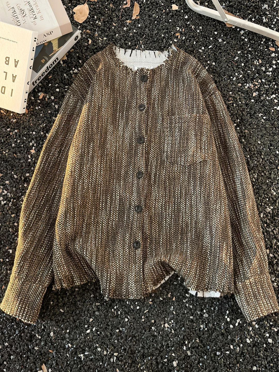 

Мужская куртка свободного кроя с рваным тканым узором, без воротника, в американском ретро-стиле, весенне-осенняя верхняя одежда