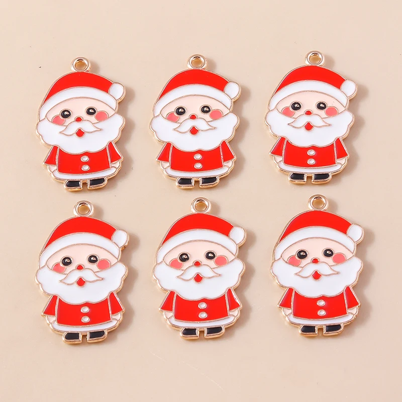 20 Stück 17x29mm Cartoon Emaille Weihnachtsmann Anhänger für Schmuckherstellung, Ohrhänger, Halsketten, DIY Bastelbedarf – Detail 2