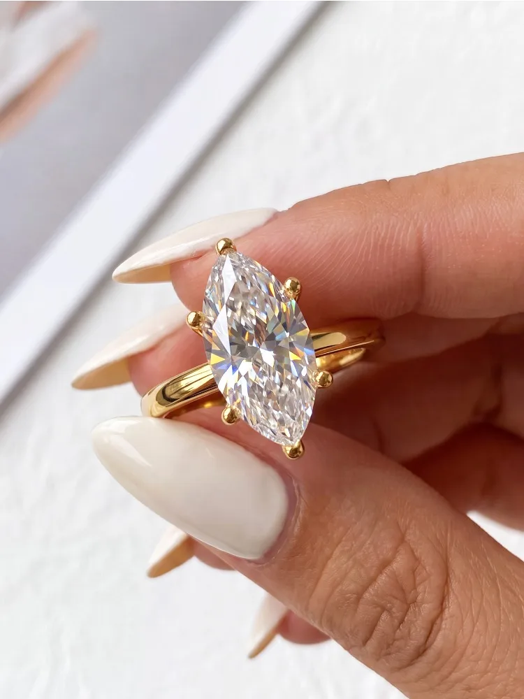 DWJ Luxury Fashion 1-2CT Real Marquise Moissanite Diamond Wedding Engagement Rings for Women 925 Sterling Silver Fine Jewelry