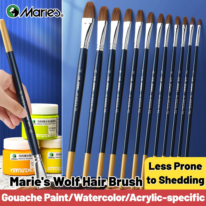 12 Sizes Marie's Fibert Paint Brushes,Paintbrushes Set for Oil,Acrylic,Gouache,Rocks,Watercolor,Crafts,Models,Canvas for Adults