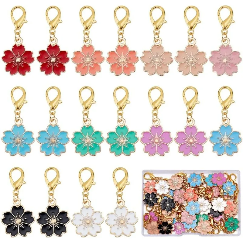 50Pcs Stitch Markers Crochet Stitch Marker Enamel Sakura Flower Charms Knitting & Crochet Notions Clip On Removable Lobster