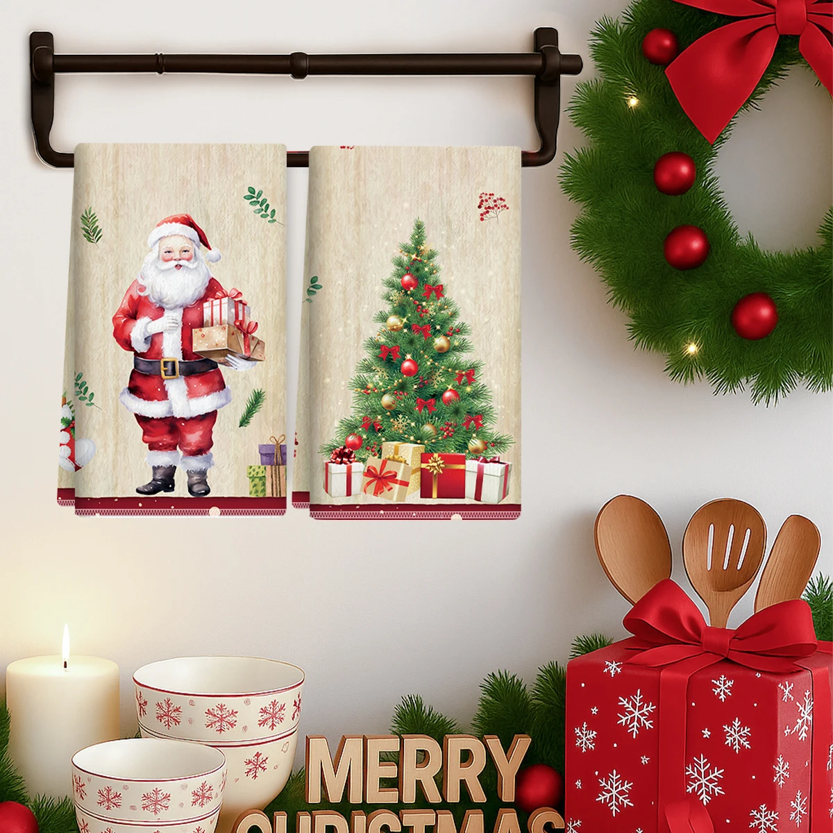 2 قطعة مناشف المطبخ عيد الميلاد عيد ميلاد سعيد الطرف الديكور 2025 عيد الميلاد سانتا كلوز منشفة أطباق نافيداد ناتال السنة الجديدة هدية 2026