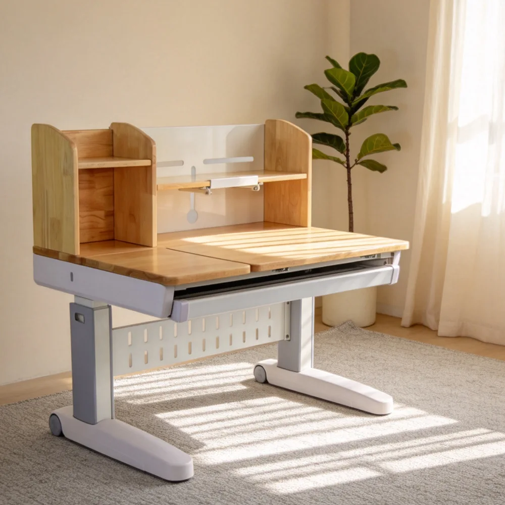 Log Elephant Leg Rubber Wood Solid Wood Children's Study Table Lifting Multifunctional Flat