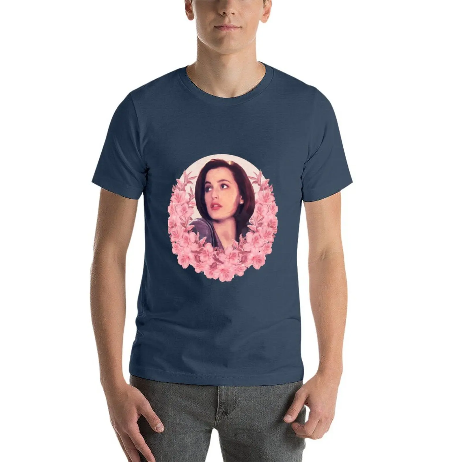 دانا سكالي X-ملفات جيليان أندرسون الزهور النفط اللوحة تي شيرت تي شيرت للرجل القطن لينة رجل تي شيرت تيشيرت صيفي #4