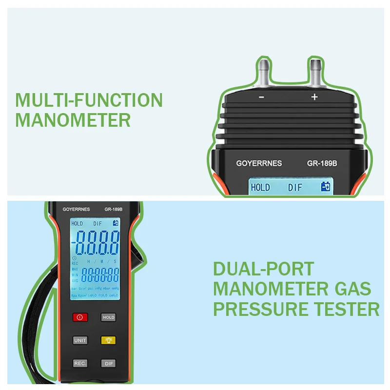

Digital Differential Pressure Gauge ±30psi 11 Units HVAC Manometer for Gas Pressure Air Duct Tester